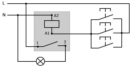 Kas yra impulsinė relė - elektros instaliacijos schema apšvietimo valdymui