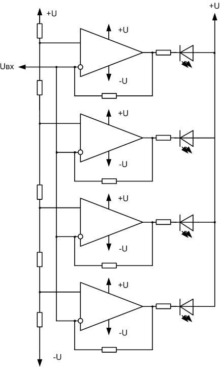 Diagrama schematică a unui comparator cu 4 nivele. 