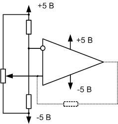 O diagramă schematică a unui amplificator operațional ca comparator. 