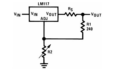 Circuit de comutare a LM317 cu rezistența variabilă R2. 