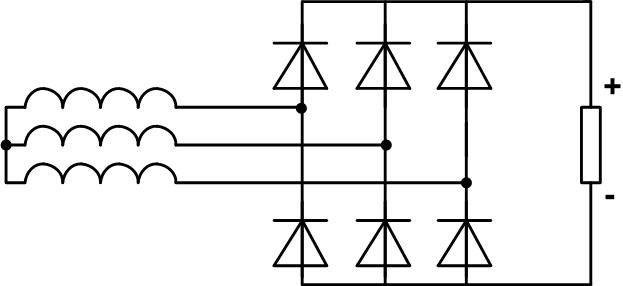 Circuit redresor de tensiune cu punte trifazată. 